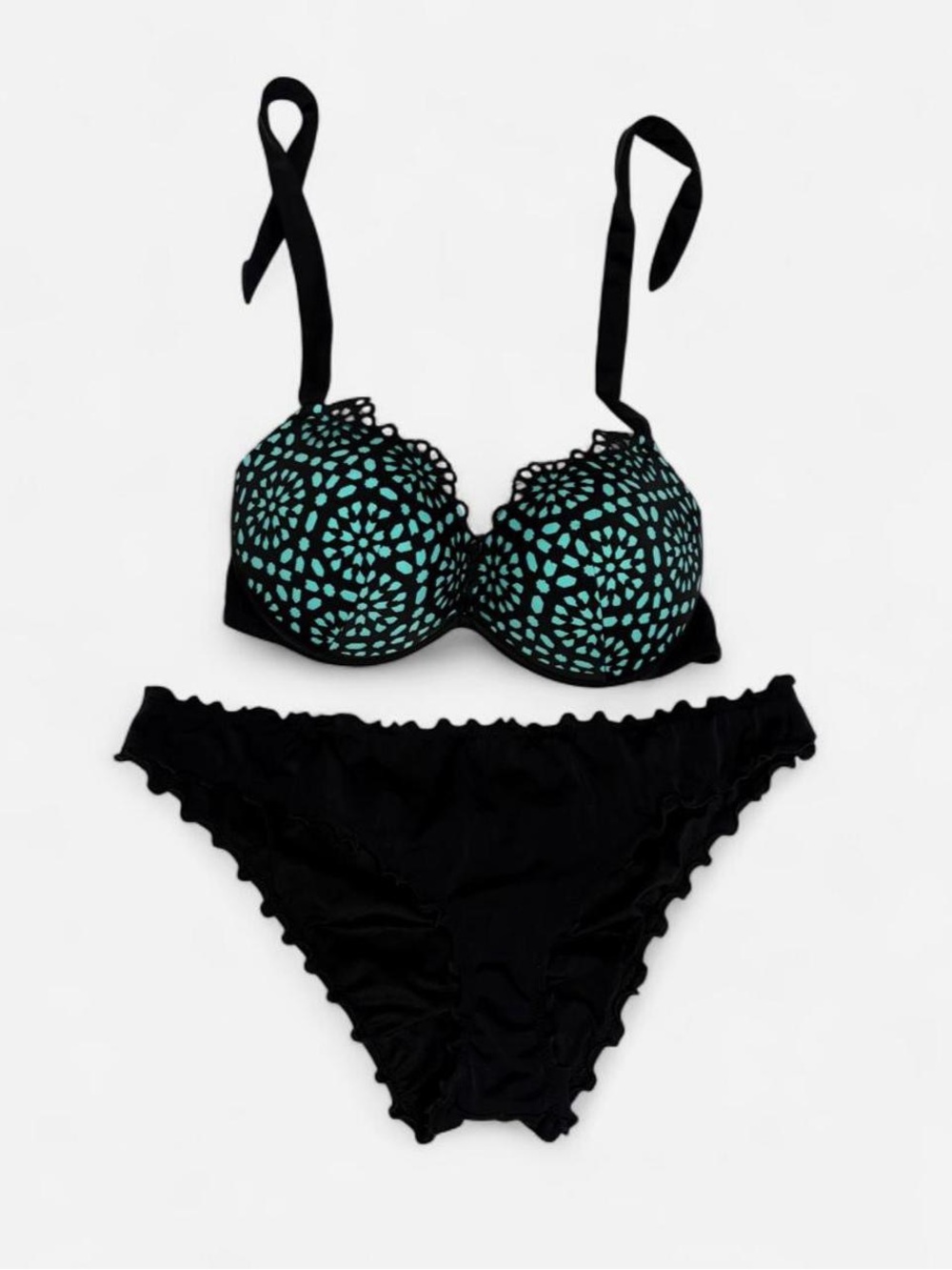 Black & Teal Lace-Pattern Women’s Bikini Set